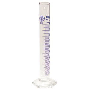 Laboratory Supplies-Cylinders, Measuring  Borosilicate Glass, Tall Form with Spout, Blue Stain Graduations