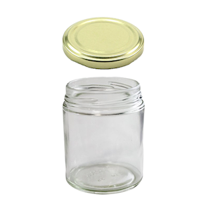 Cospak Clear Glass Jar with 63mm Twist Neck, with Gold Metal Cap, 190mL