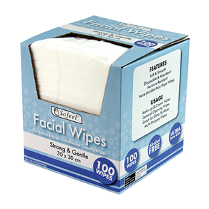 Sofeel Facial Wipes, 40Gsm, 30 x 30cm, 100/Bx, 8Bx/Ctn