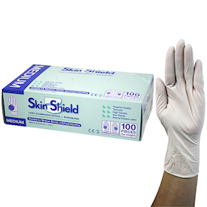Protective Wear - Gloves - Latex - Powder Free - Skin Shield, Standard Cuff