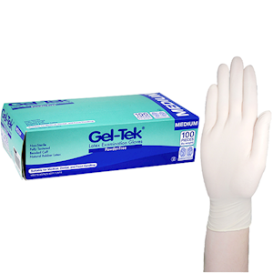 GELTEK LATEX EXAM GLOVES AS NZ POWDER FREE M CREAM 100 BX