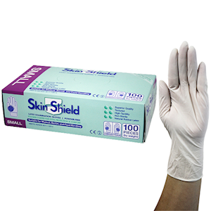 Gloves Disposable Latex Powder Free Cream Skinshield Hi-Tact Carton