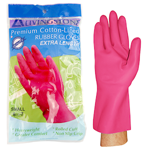 Gloves - Rubber Gloves Premium, Grip Pattern Cotton Lined 85G