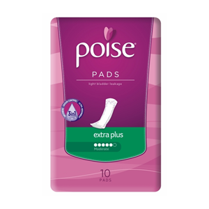 POISE EXTRA PLUS PADS, 10 PADS/PACK, 6 PACKS/CARTON