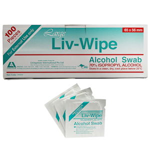 LIV-WIPE LARGE 70pct ALCOHOL SWABS 65X56MM 100/BOX 50BOXES/CT