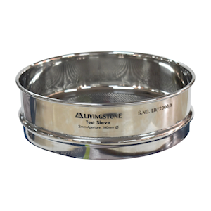 SIEVE, 2MM APERTURE, 200MM(D), 50MM(H), SS, CERT, EA