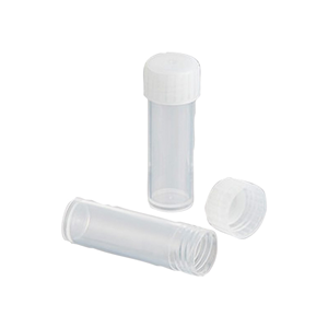 Plasticware-Test Tubes 5ml, Polystyrene, Flat Bottom with Polyethylene Screw Cap, 16 x 50mm